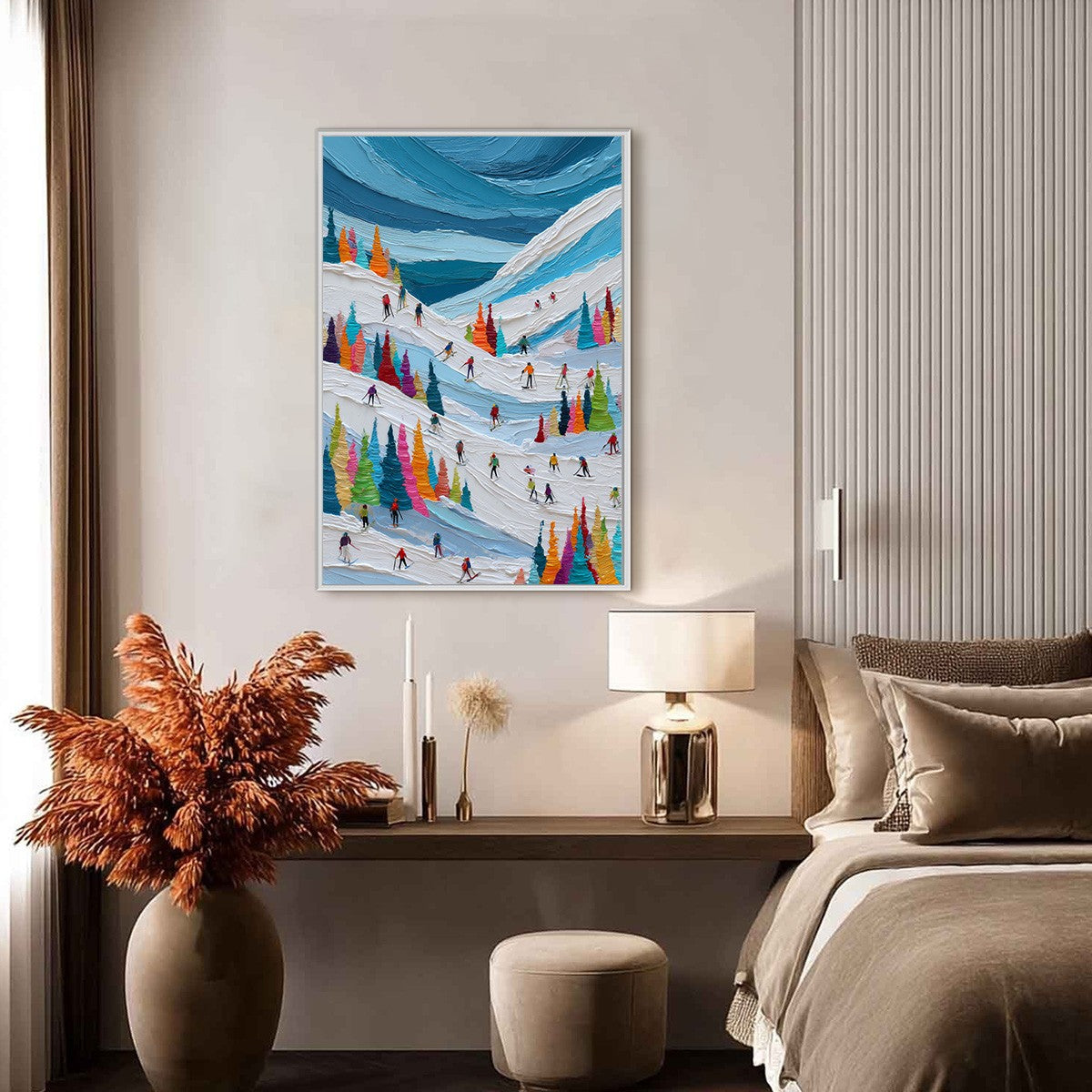 ALPINE RUSH: Vibrant Textured Ski Slope Painting - Image 4