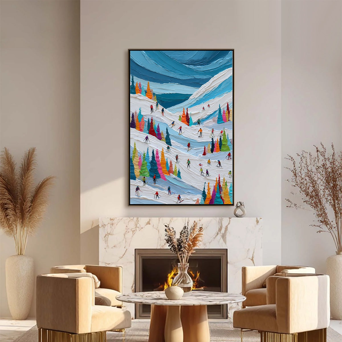 ALPINE RUSH: Vibrant Textured Ski Slope Painting - Image 5