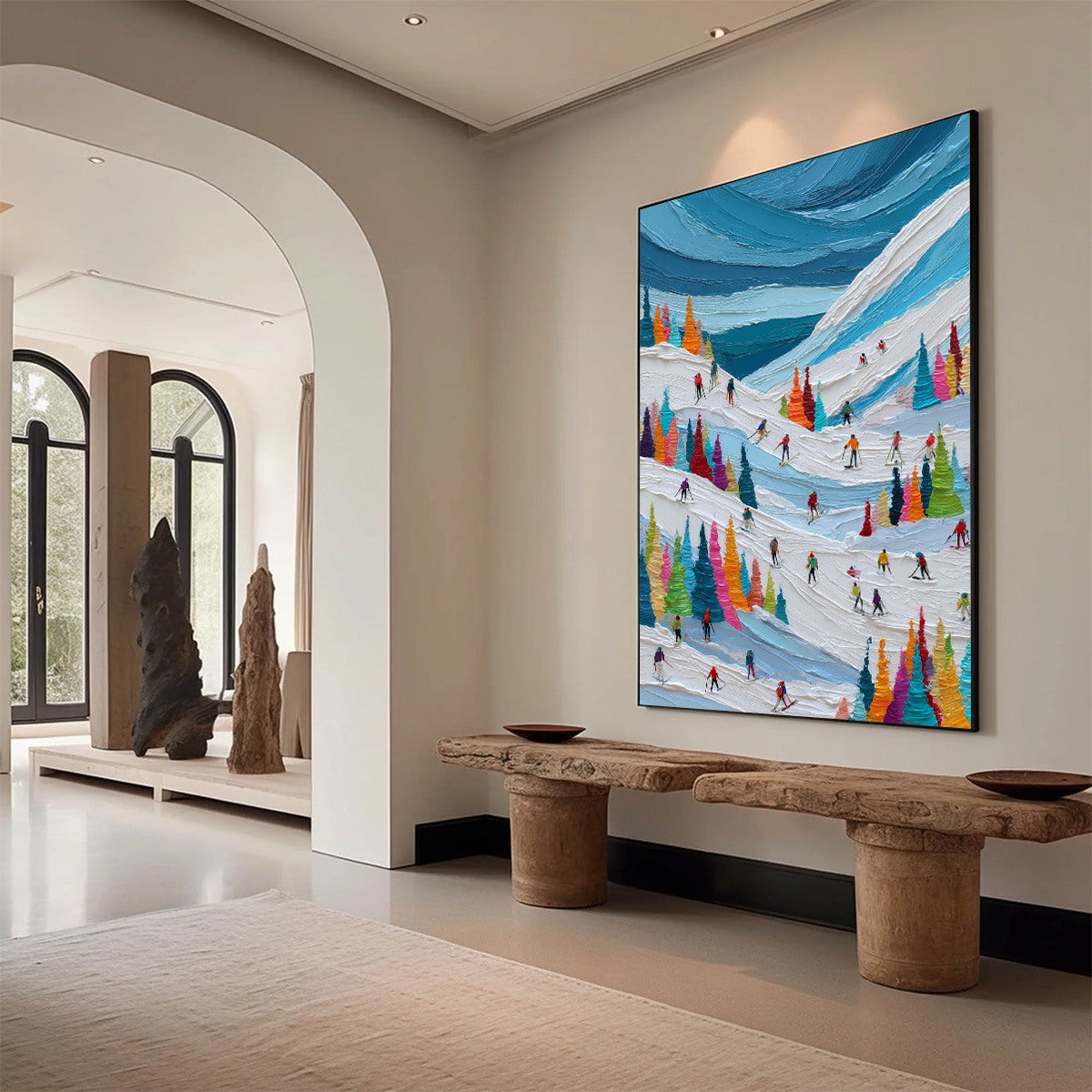 ALPINE RUSH: Vibrant Textured Ski Slope Painting - Image 7