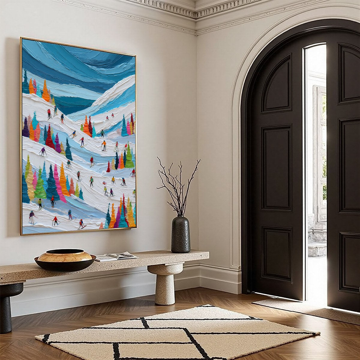 ALPINE RUSH: Vibrant Textured Ski Slope Painting - Image 8