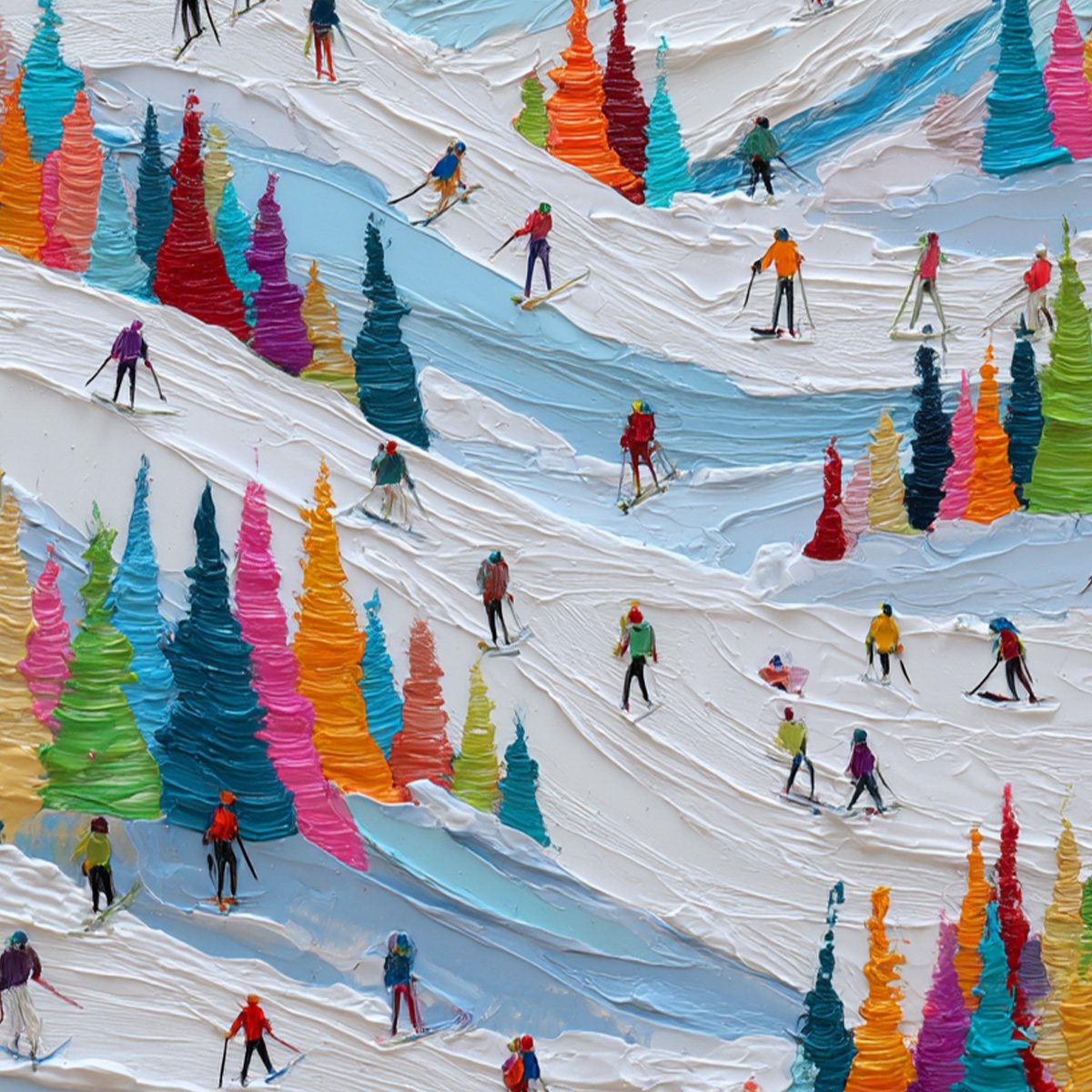 ALPINE RUSH: Vibrant Textured Ski Slope Painting - Image 3