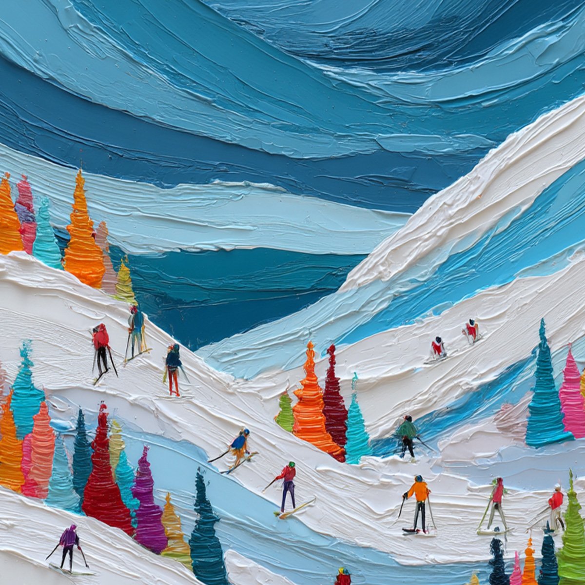 ALPINE RUSH: Vibrant Textured Ski Slope Painting - Image 6