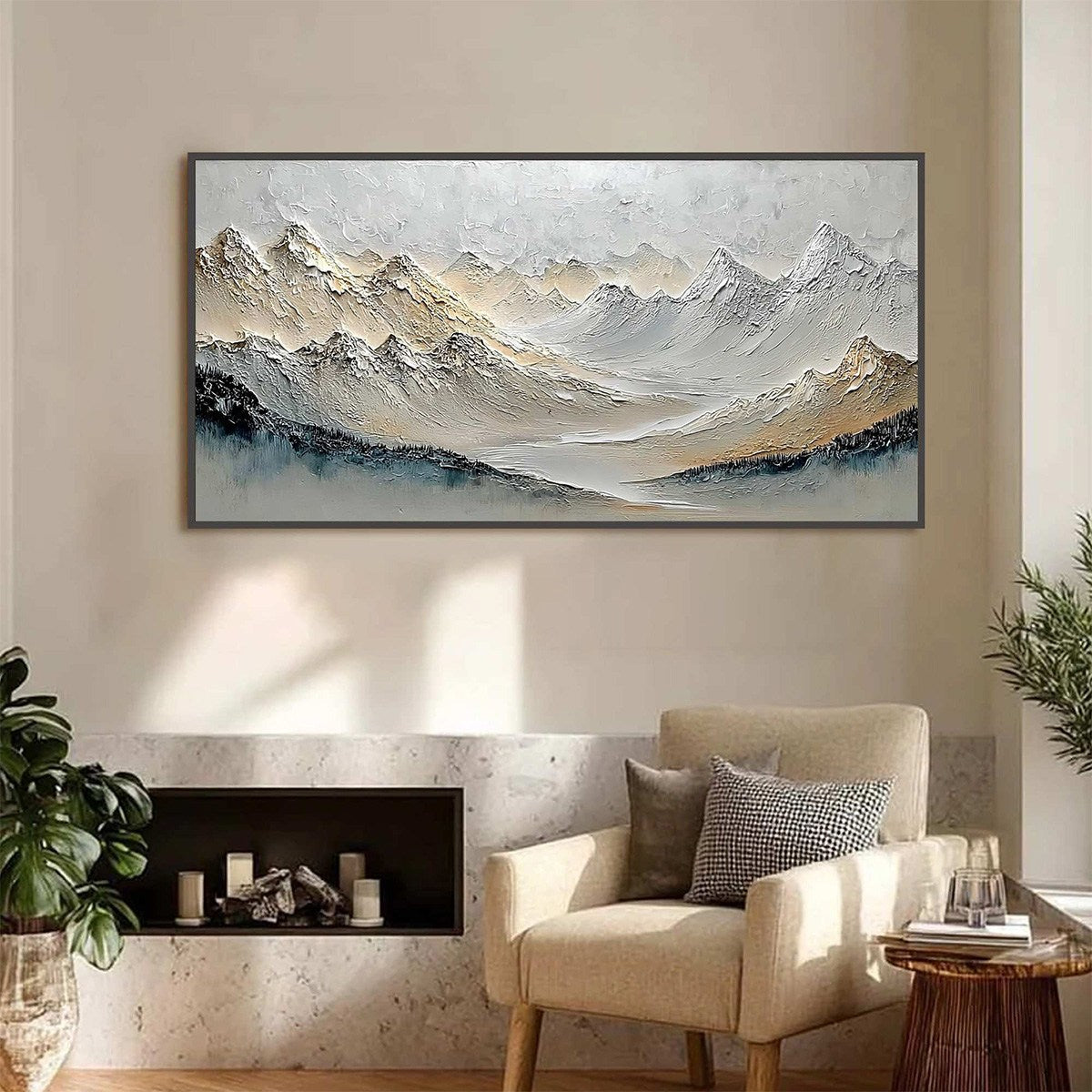ALPINE SERENITY: Textured Wabi Sabi Mountain Landscape Painting - Image 2
