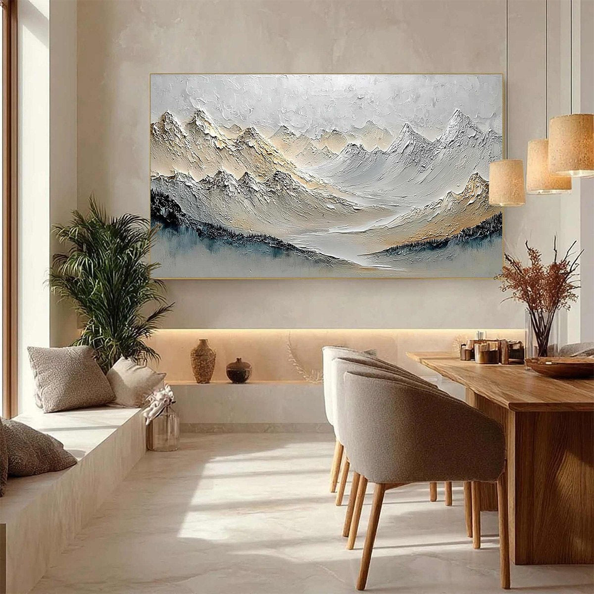 ALPINE SERENITY: Textured Wabi Sabi Mountain Landscape Painting - Image 5