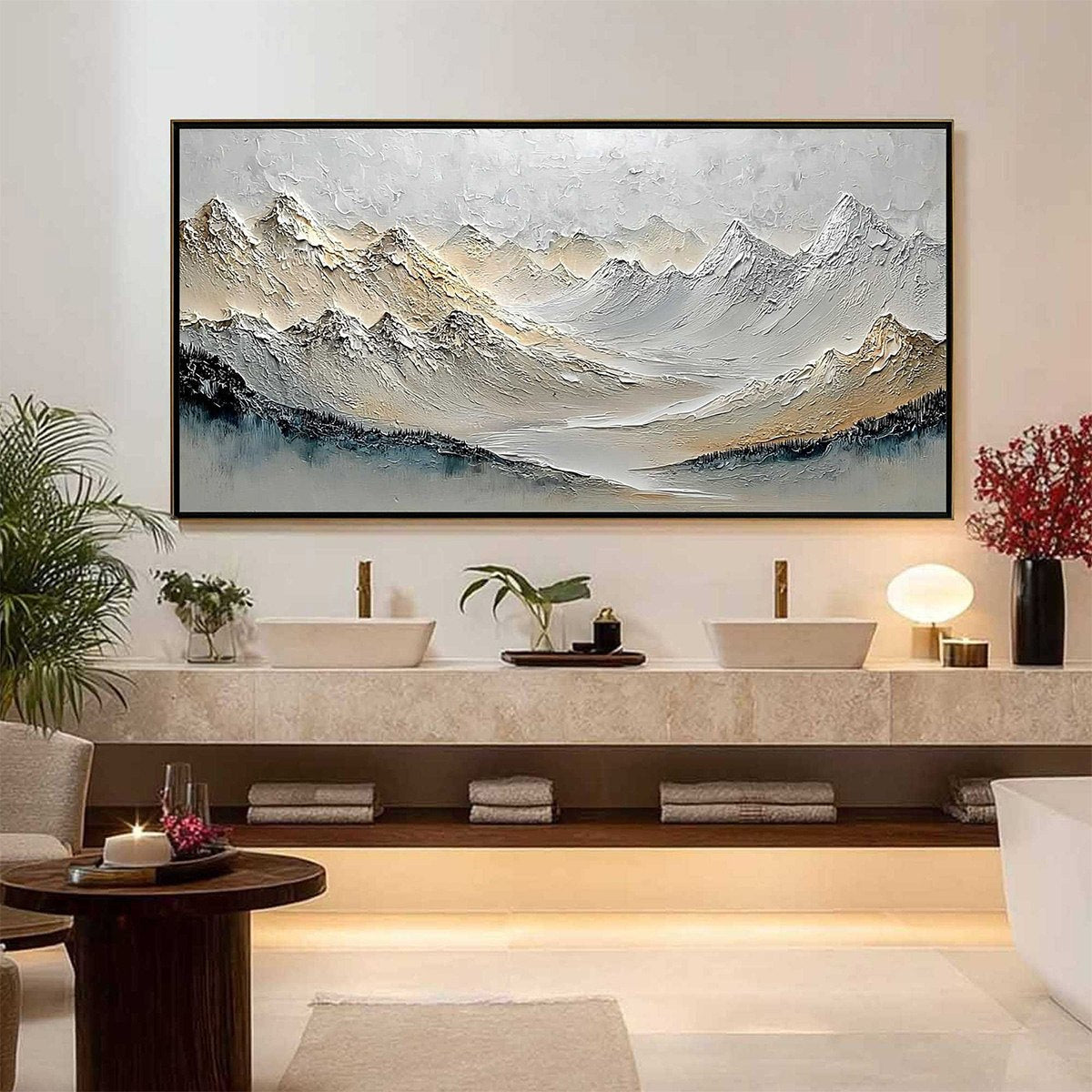 ALPINE SERENITY: Textured Wabi Sabi Mountain Landscape Painting - Image 6