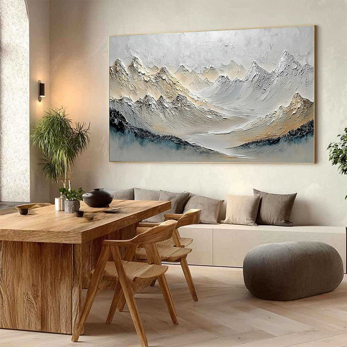 ALPINE SERENITY: Textured Wabi Sabi Mountain Landscape Painting - Image 7
