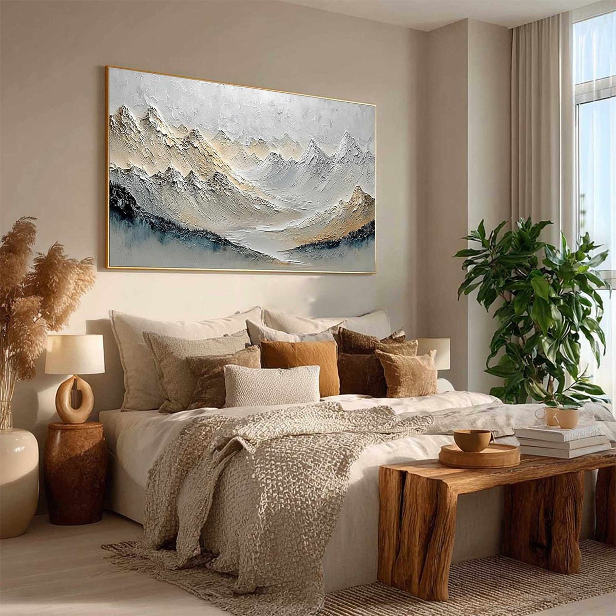 ALPINE SERENITY: Textured Wabi Sabi Mountain Landscape Painting - Image 8