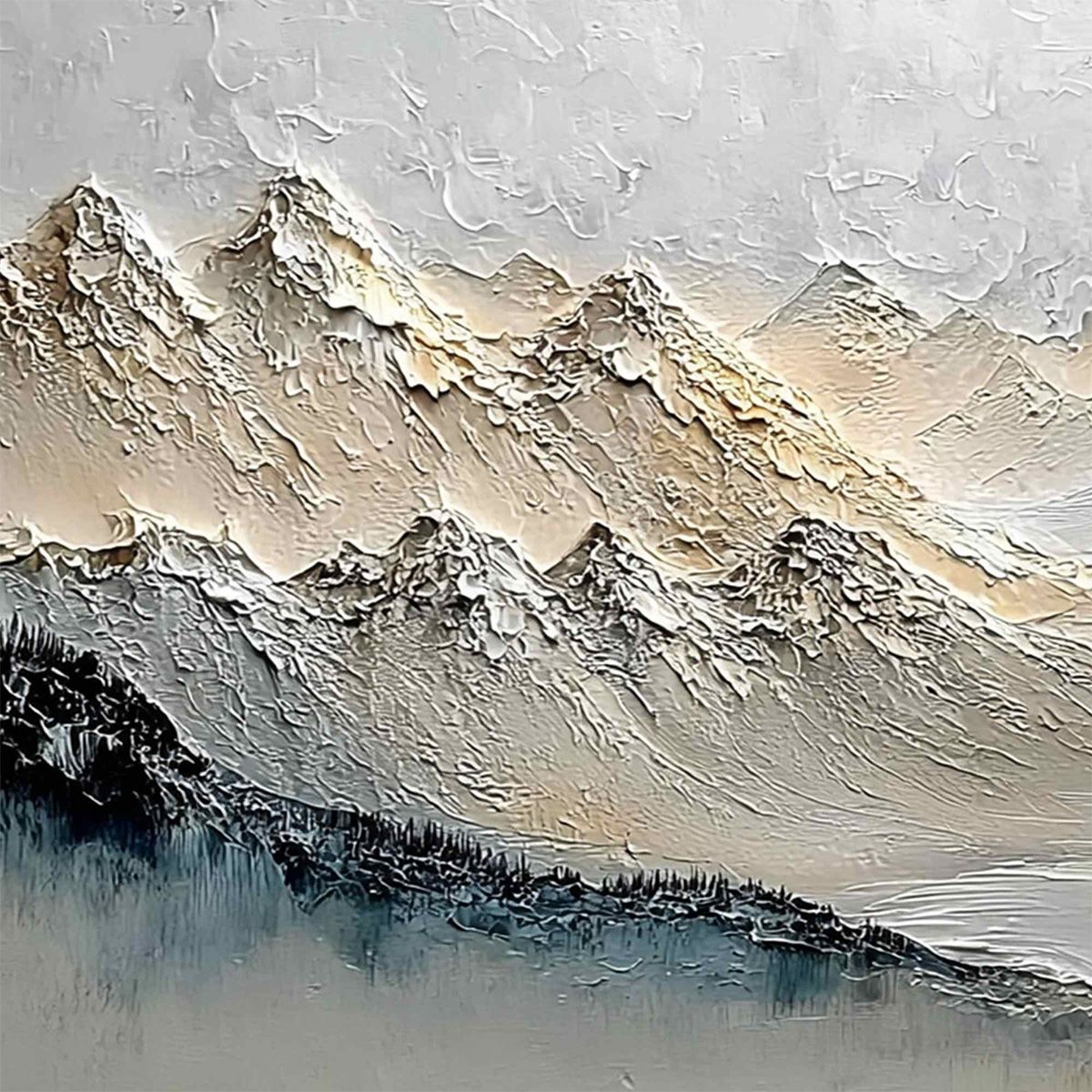 ALPINE SERENITY: Textured Wabi Sabi Mountain Landscape Painting - Image 3