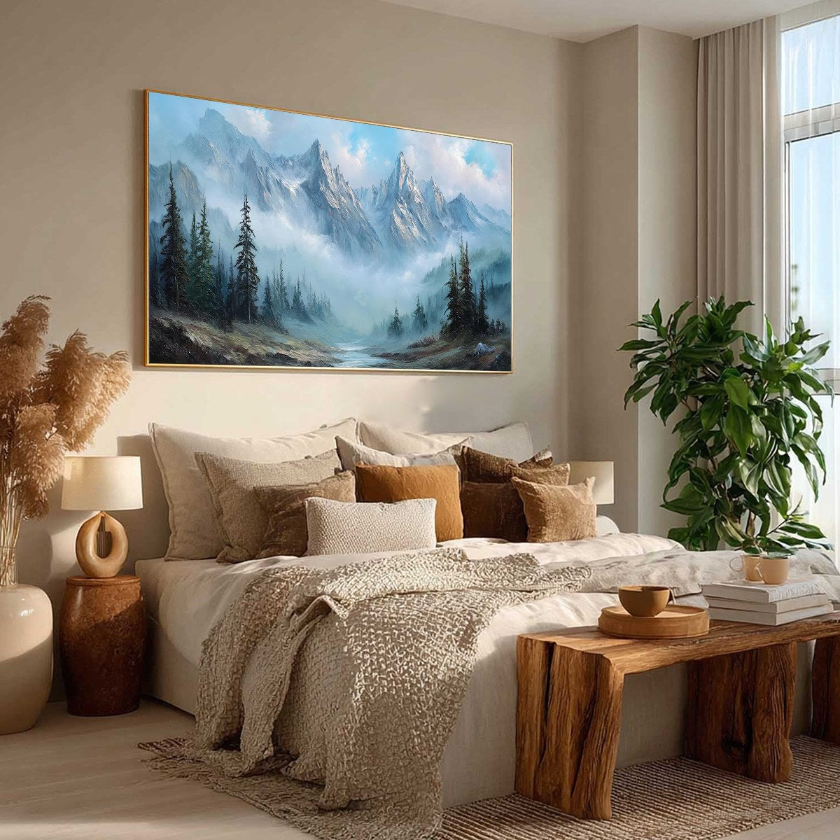 ALPINE WHISPER: Traditional Mountains and Valley Oil Painting - Image 7