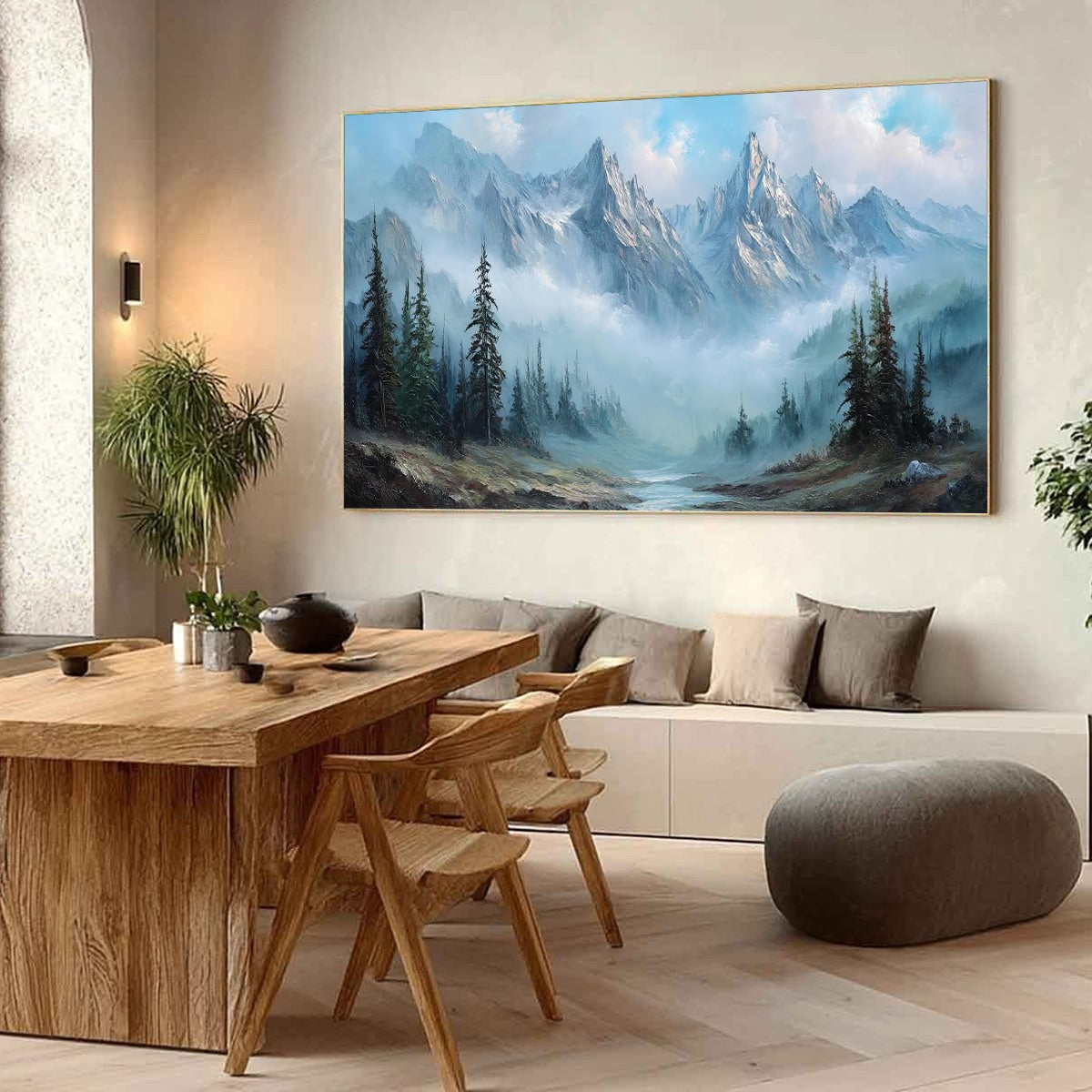 ALPINE WHISPER: Traditional Mountains and Valley Oil Painting - Image 6