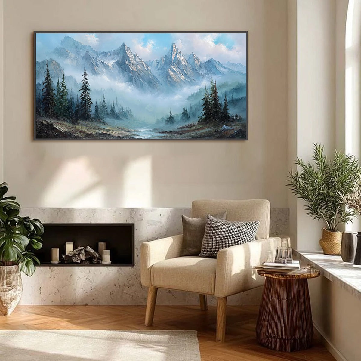 ALPINE WHISPER: Traditional Mountains and Valley Oil Painting - Image 8