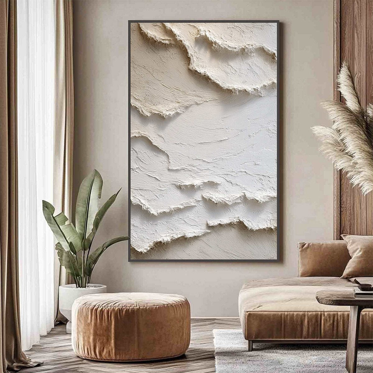 ALPINE WHISPERS: Textured White Abstract Oil Painting - Image 2