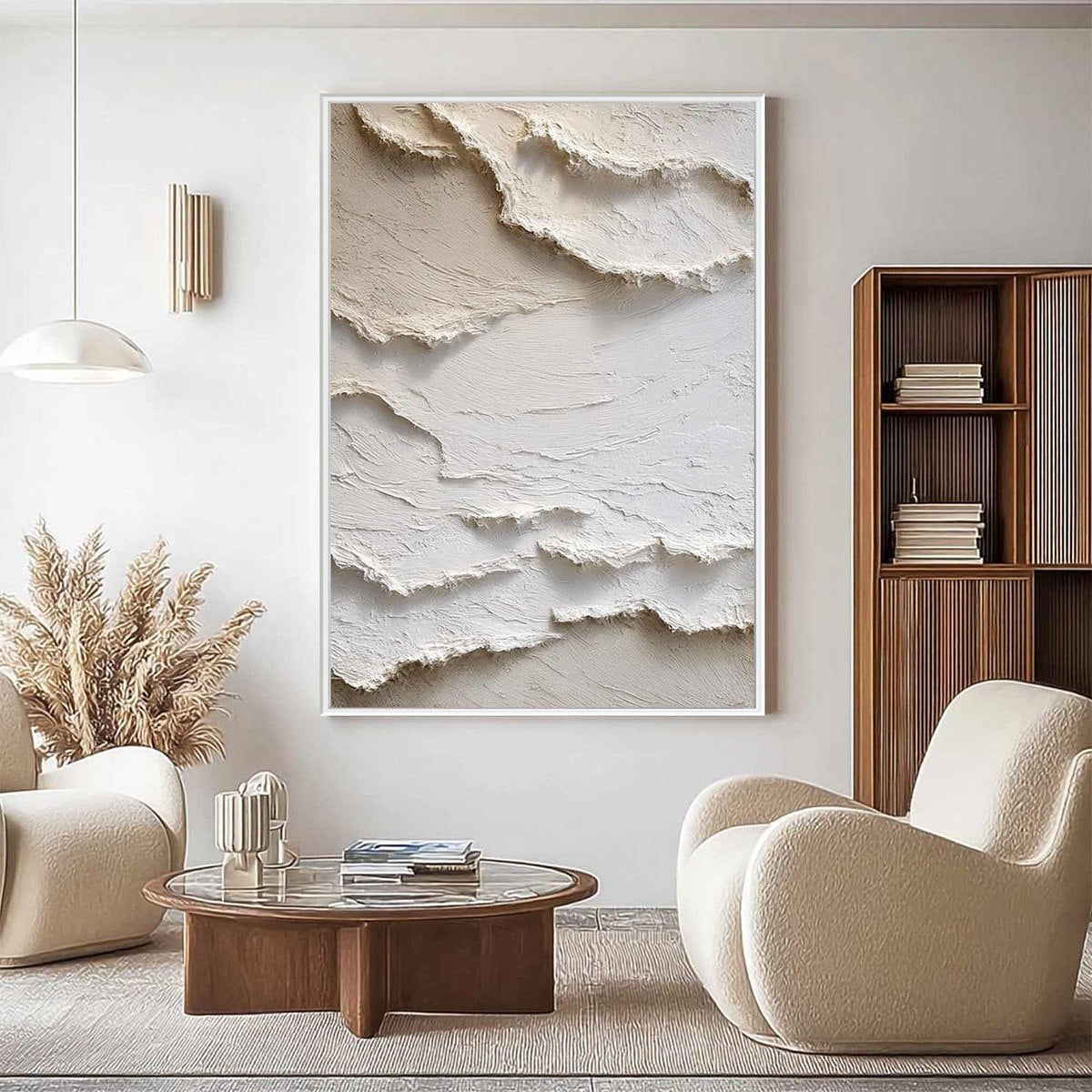 ALPINE WHISPERS: Textured White Abstract Oil Painting - Image 3