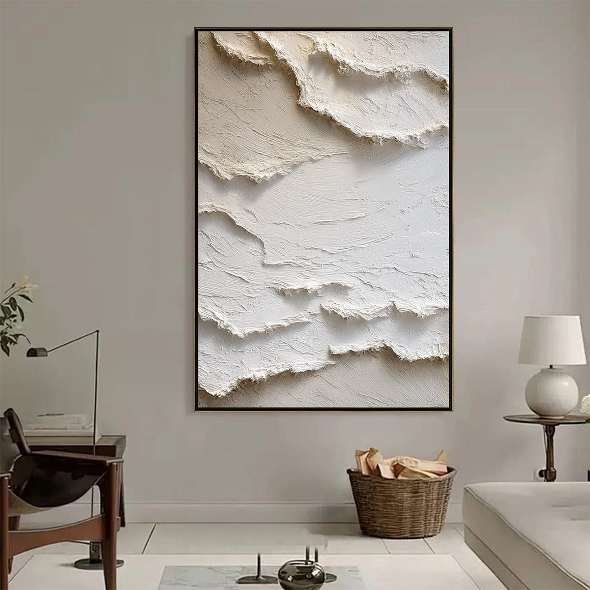 ALPINE WHISPERS: Textured White Abstract Oil Painting - Image 7