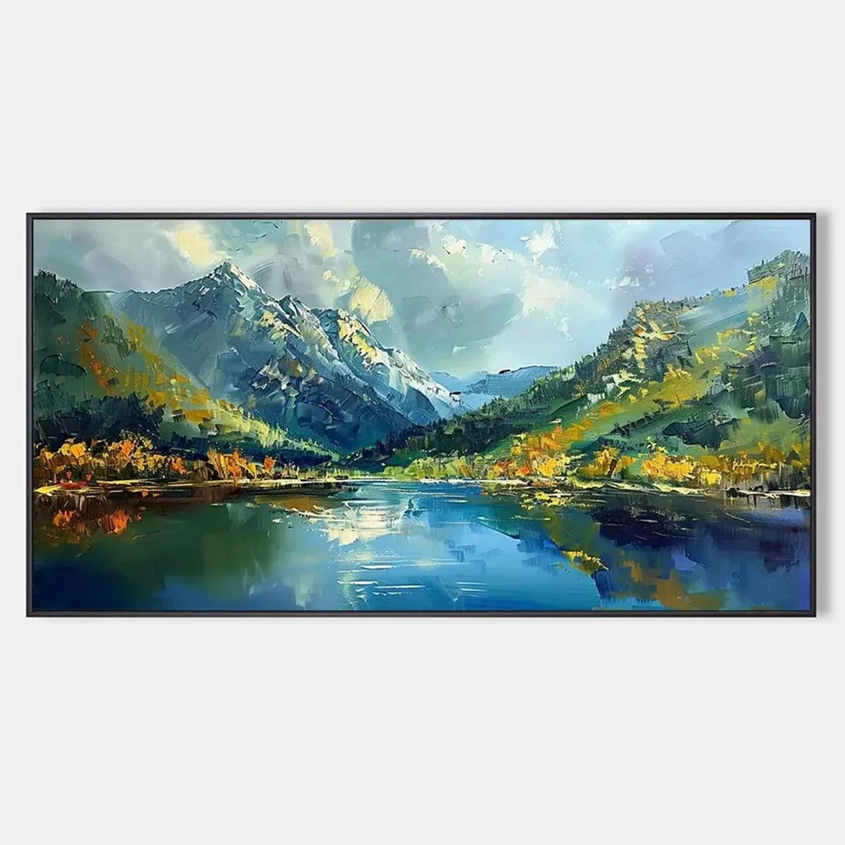 ALPINE REFLECTION: Panoramic Landscape Painting of a Mountain Lake