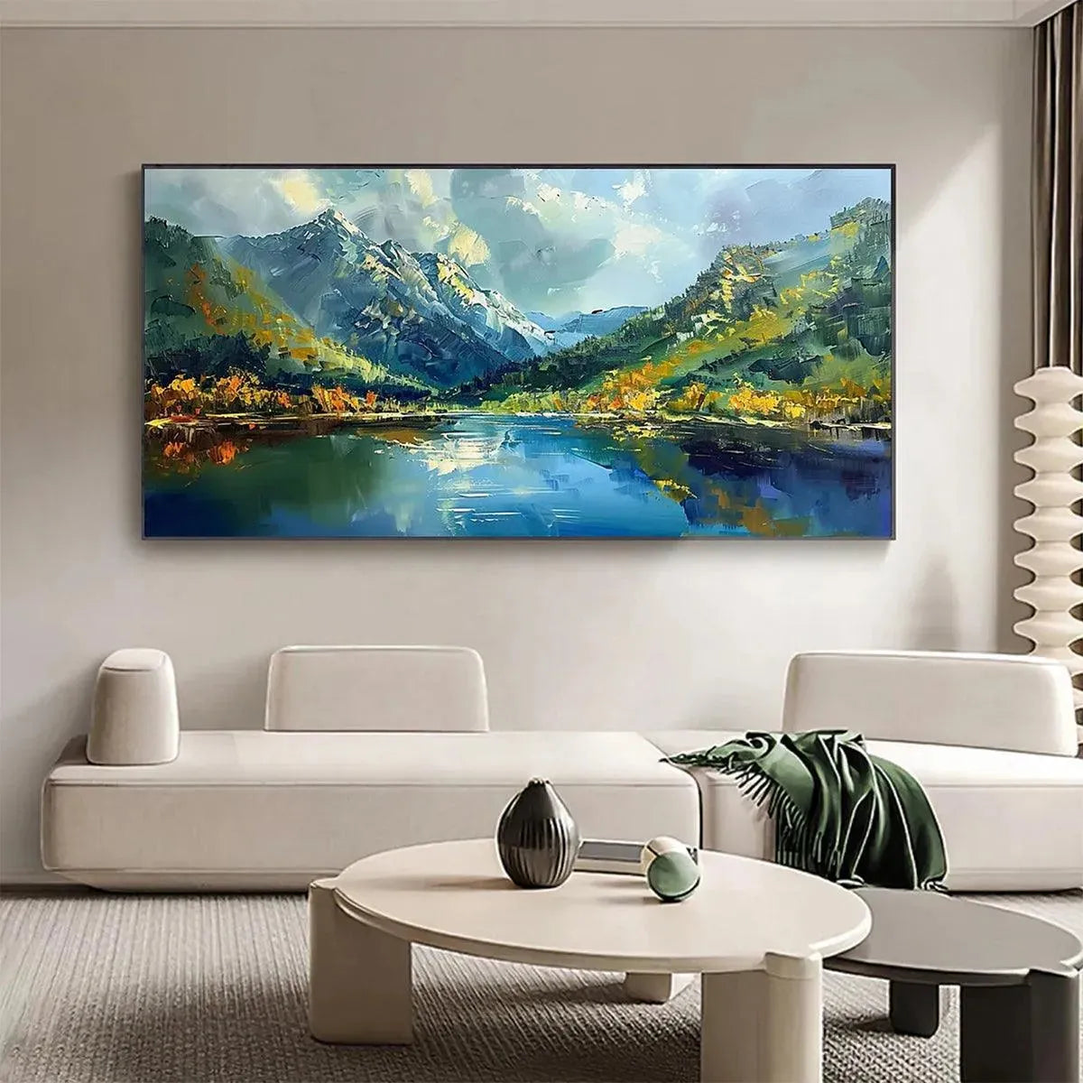 ALPINE REFLECTION: Panoramic Landscape Painting of a Mountain Lake - Image 2