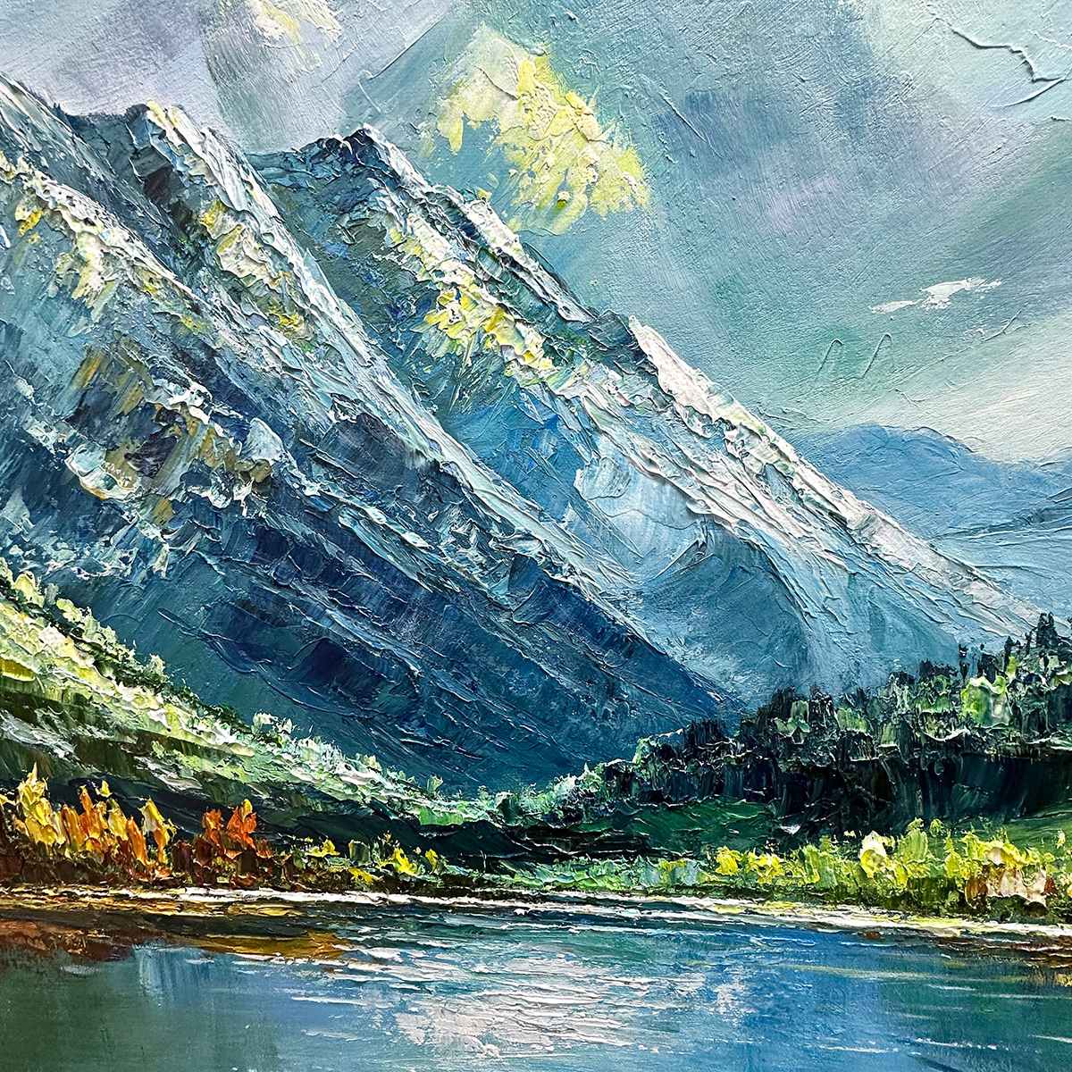 ALPINE REFLECTION: Panoramic Landscape Painting of a Mountain Lake - Image 6