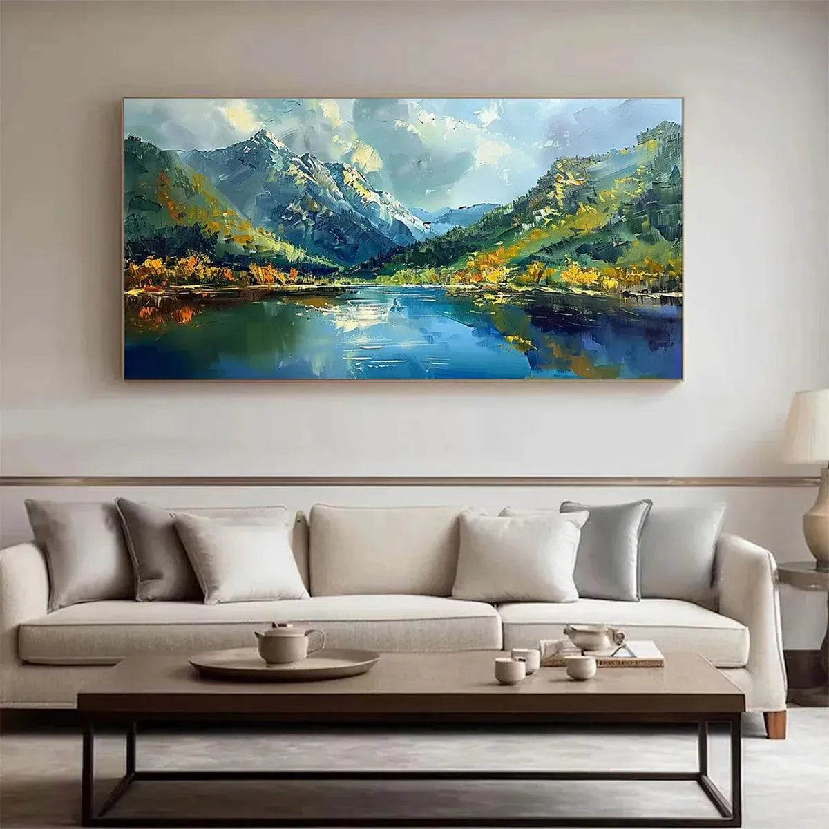 ALPINE REFLECTION: Panoramic Landscape Painting of a Mountain Lake - Image 7