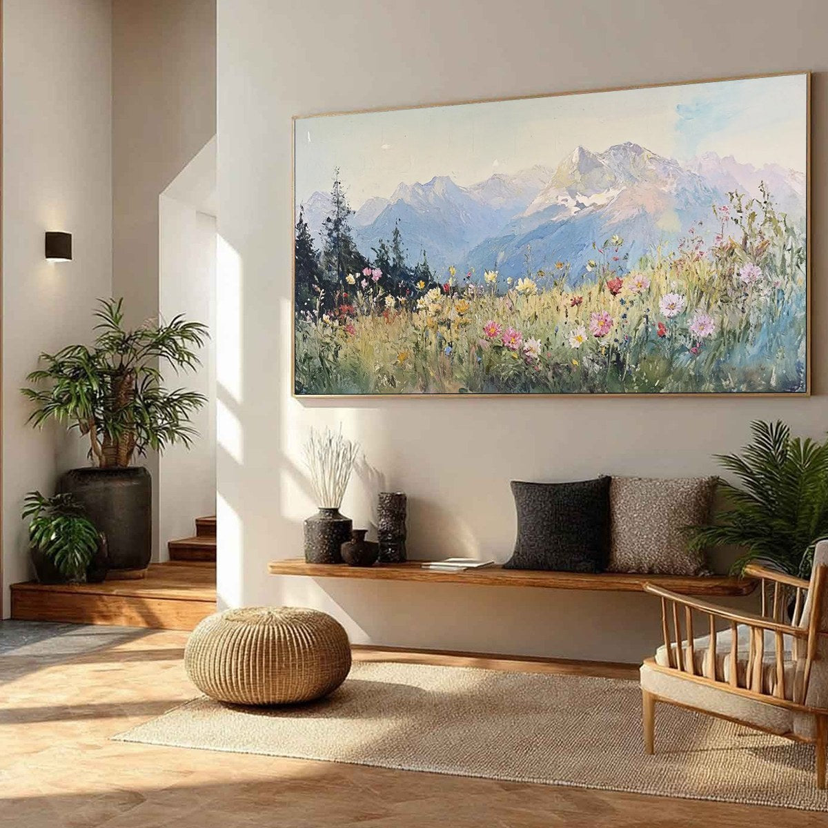 ALPINE SERENITY: Impressionist Mountain Meadow Landscape Painting - Image 5