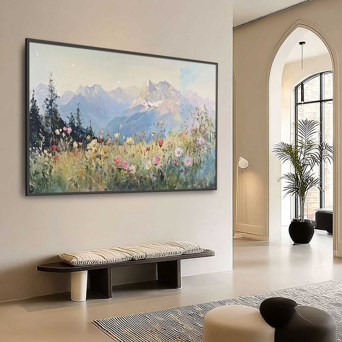 ALPINE SERENITY: Impressionist Mountain Meadow Landscape Painting - Image 8