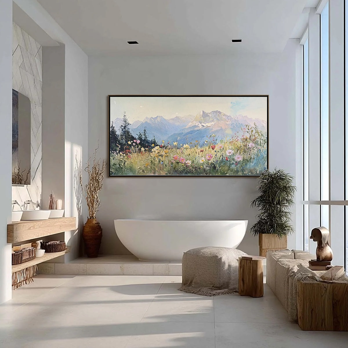 ALPINE SERENITY: Impressionist Mountain Meadow Landscape Painting - Image 4