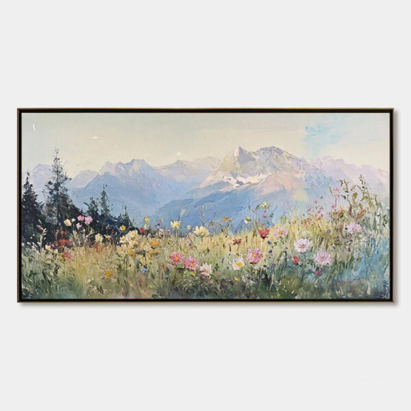 ALPINE SERENITY: Impressionist Mountain Meadow Landscape Painting