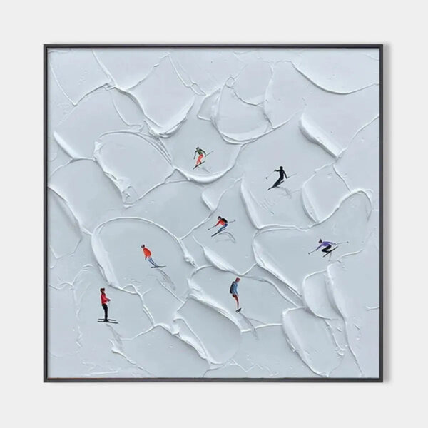 ALPINE SKI: Textured Skiing Painting, Winter Sports Wall Art, Square Canvas, Impasto Decor