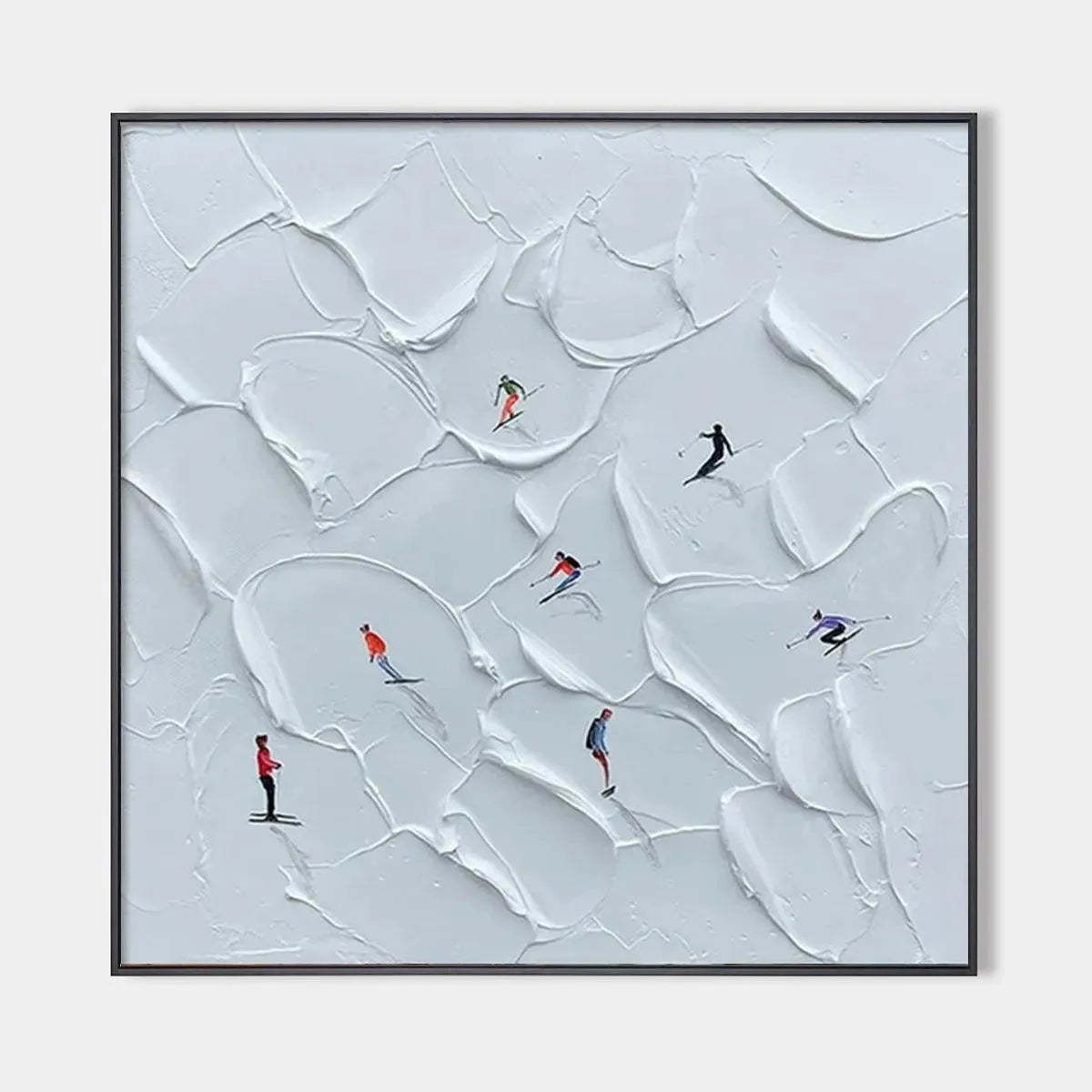 ALPINE SKI: Textured Skiing Painting, Winter Sports Wall Art, Square Canvas, Impasto Decor