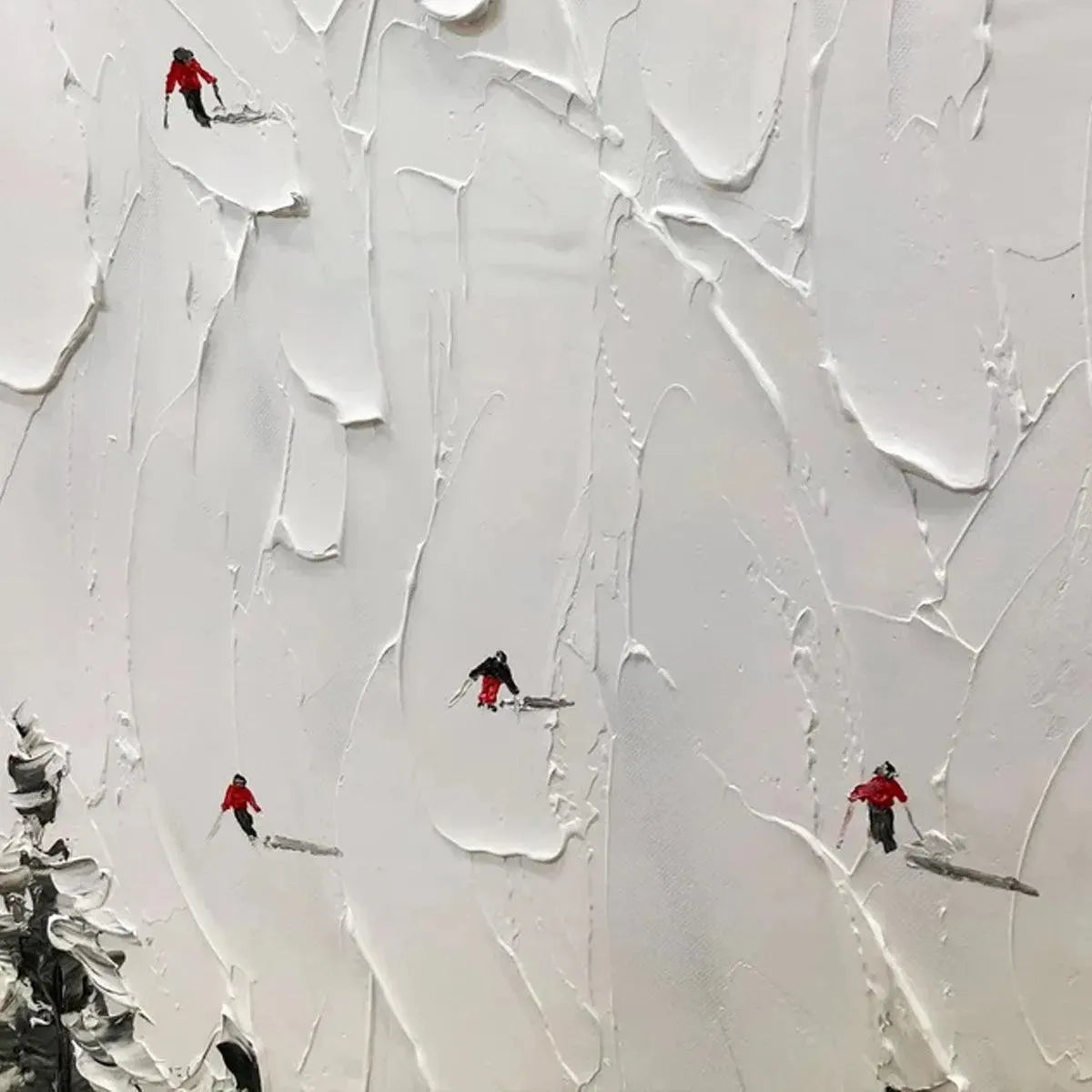 ALPINE SKI: Textured Minimalist Ski Scene Painting in Black and White - Image 6