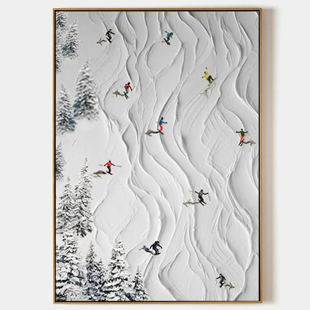 ALPINE SLOPES: Textured White Skiing Landscape Painting