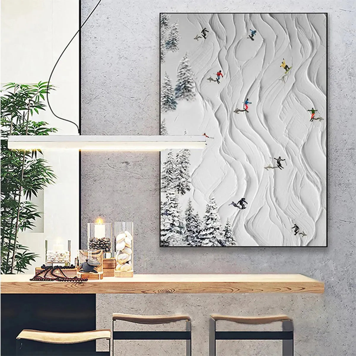 ALPINE SLOPES: Textured White Skiing Landscape Painting - Image 7