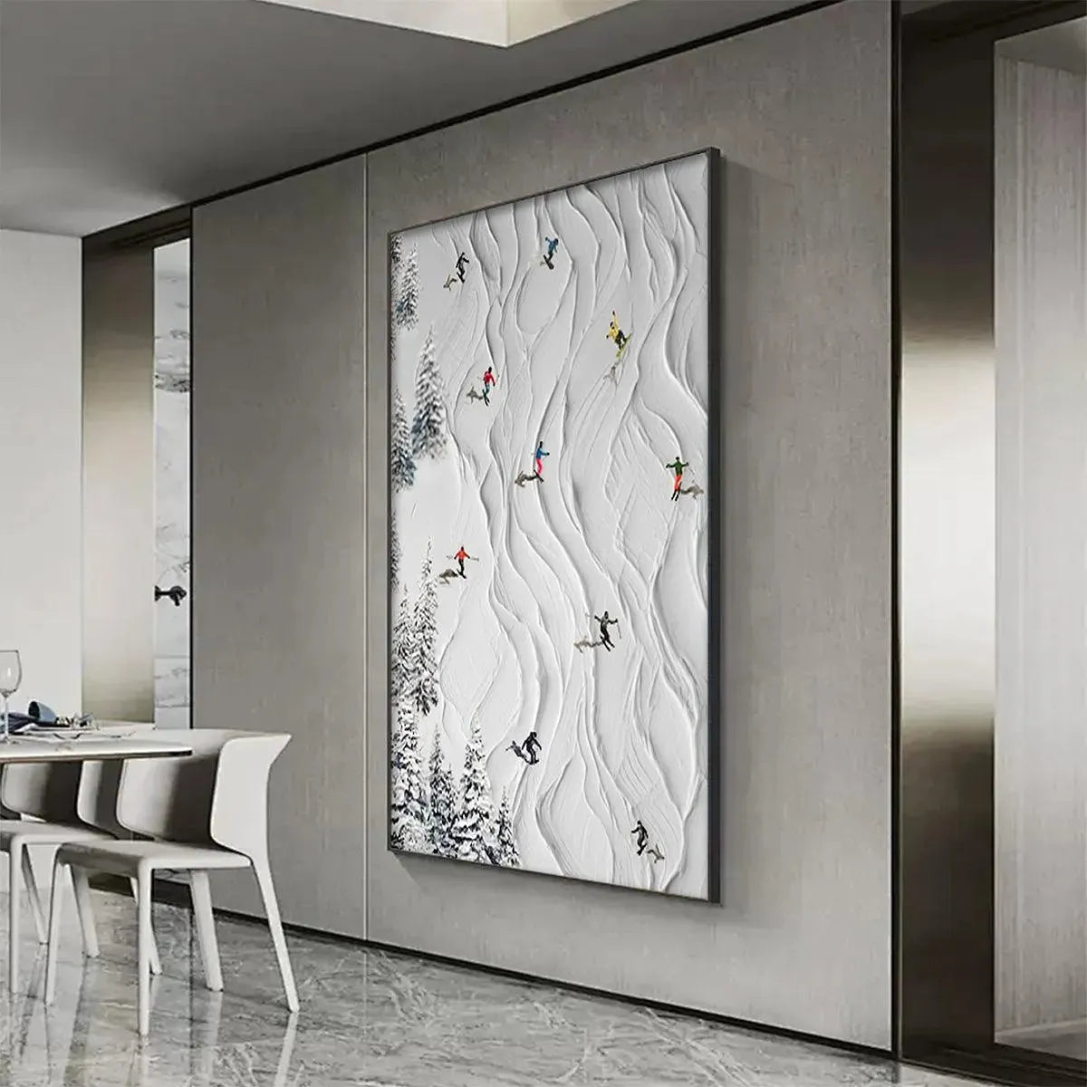 ALPINE SLOPES: Textured White Skiing Landscape Painting - Image 8