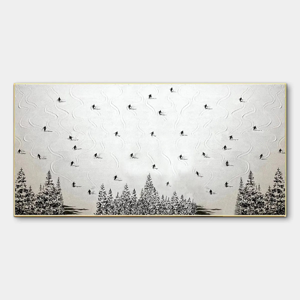 ALPINE SYMPHONY: Minimalist Skiing Scene on Textured Canvas