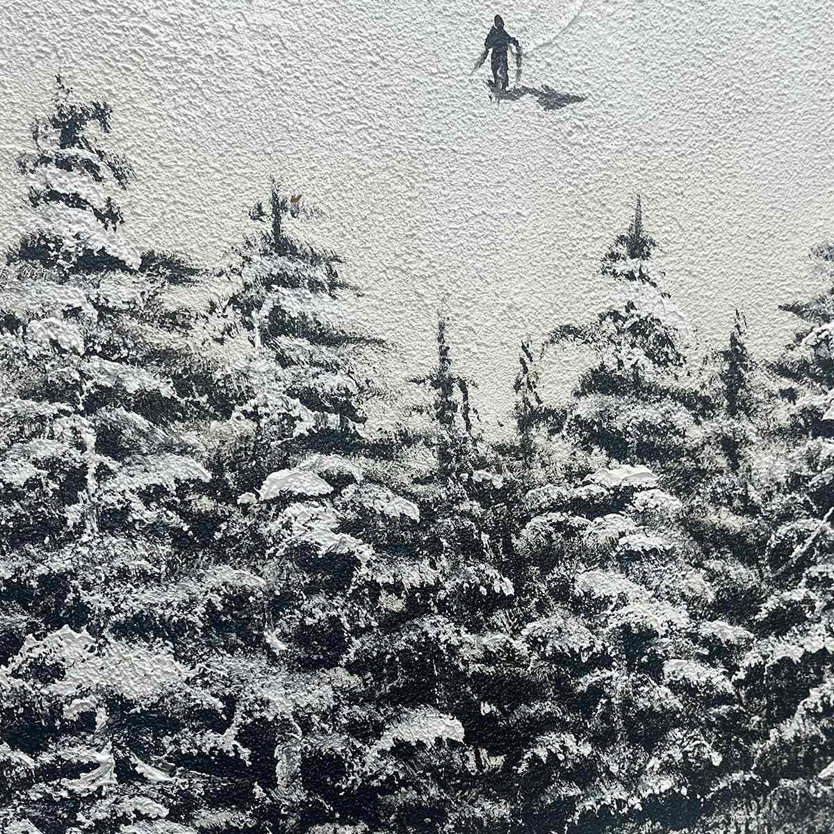 ALPINE SYMPHONY: Minimalist Skiing Scene on Textured Canvas - Image 6