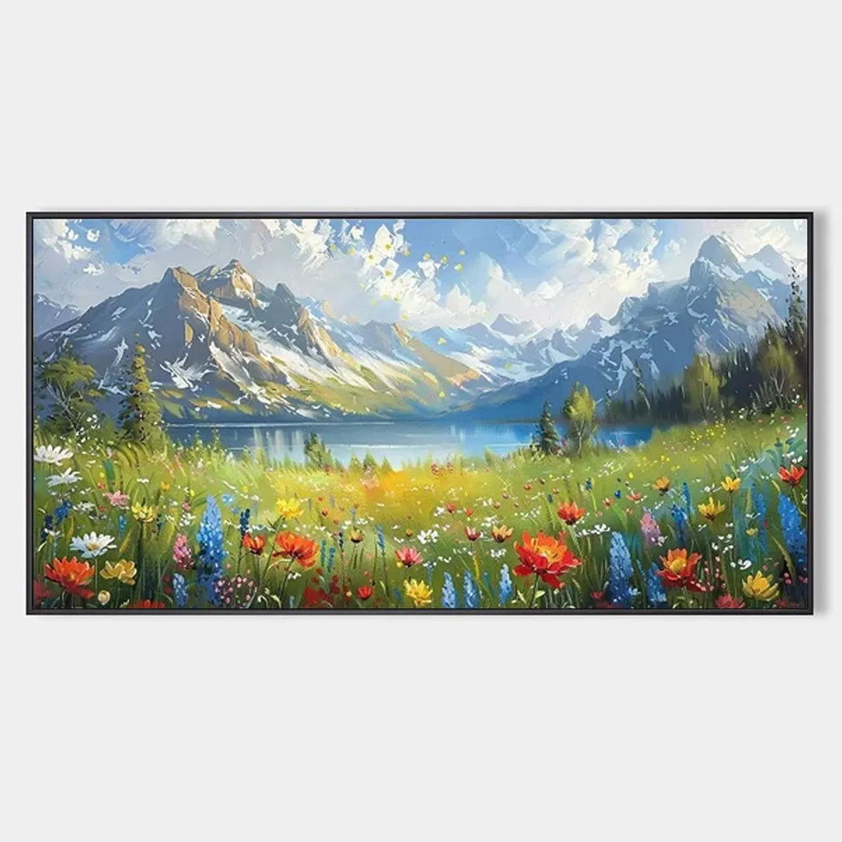 ALPINE WILDFLOWER PARADISE: Colorful Landscape Painting with Mountains and Wildflowers