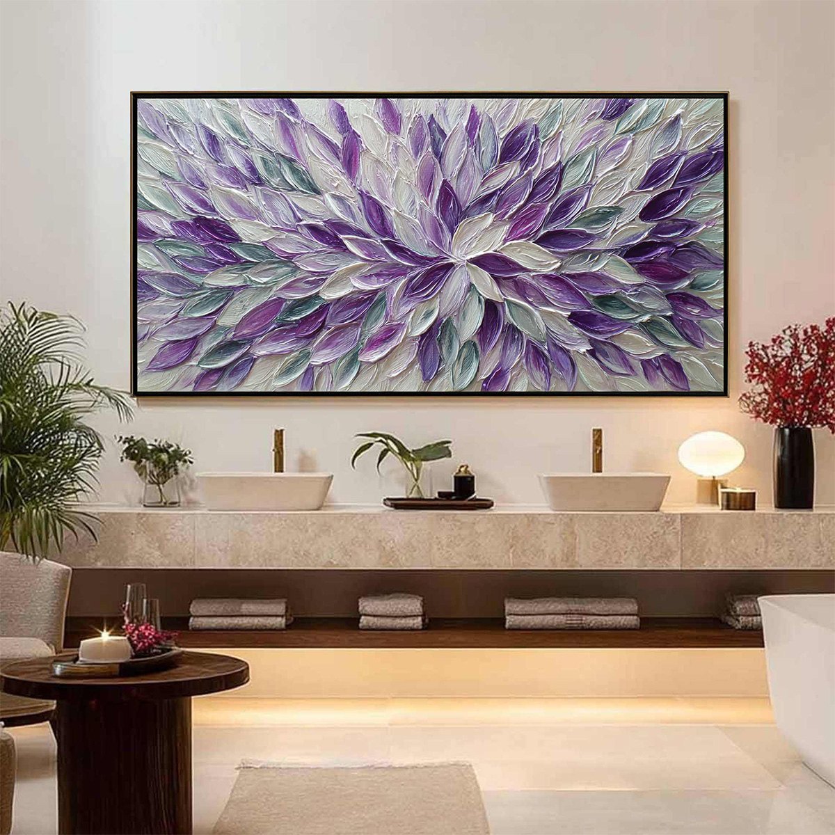 AMETHYST BLOOM: Textured Impasto Floral Oil Painting - Image 2