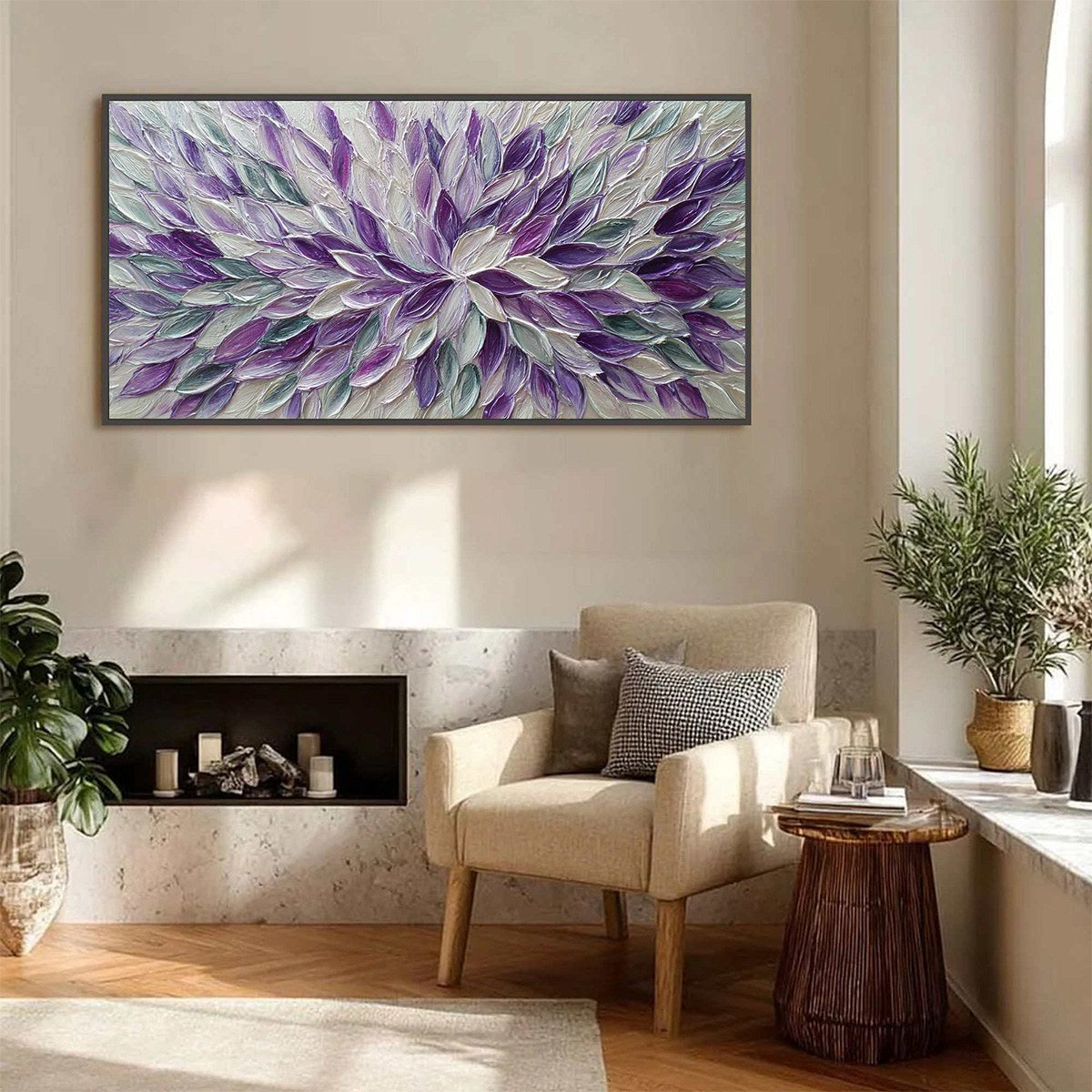 AMETHYST BLOOM: Textured Impasto Floral Oil Painting - Image 8