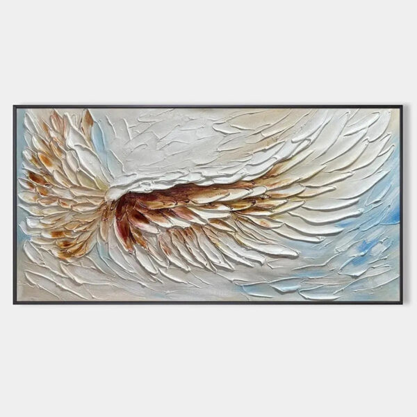 ANGEL WINGS: Textured White and Gold Angel Wing Painting