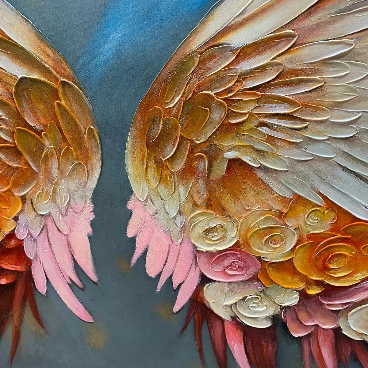 ANGEL WINGS: Panoramic Textured Impasto Painting of Floral Angel Wings, Romantic Wall Art, Bedroom Decor - Image 3