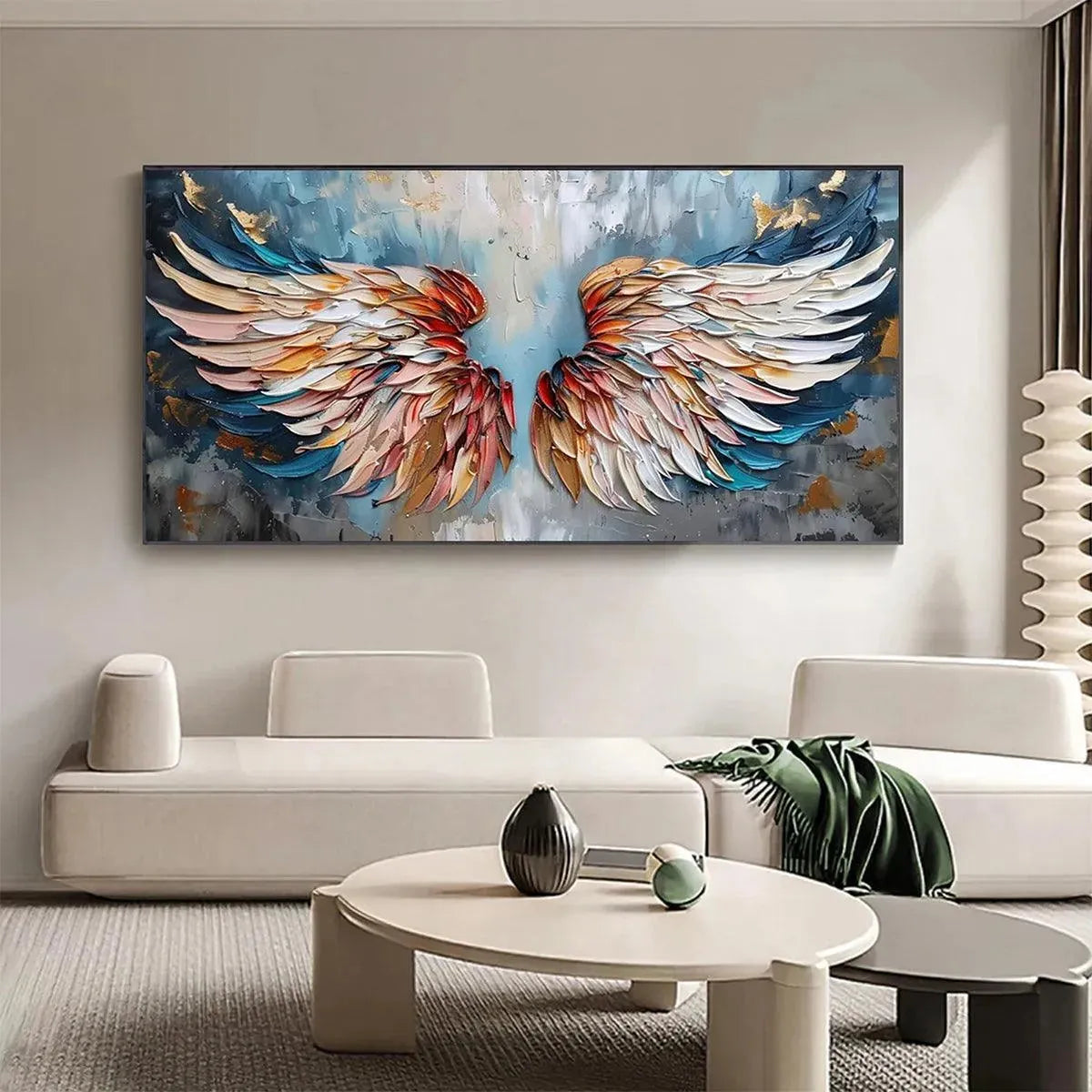 ANGEL WINGS: Textured Impasto Angel Wings Painting in Colorful Hues - Image 2