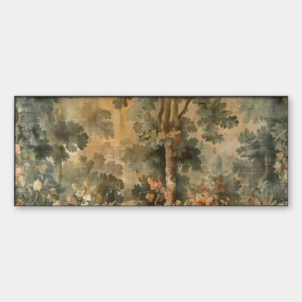 ANTIQUE FOREST TAPESTRY PANORAMIC: Forest Tapestry Painting, Panoramic Wall Art