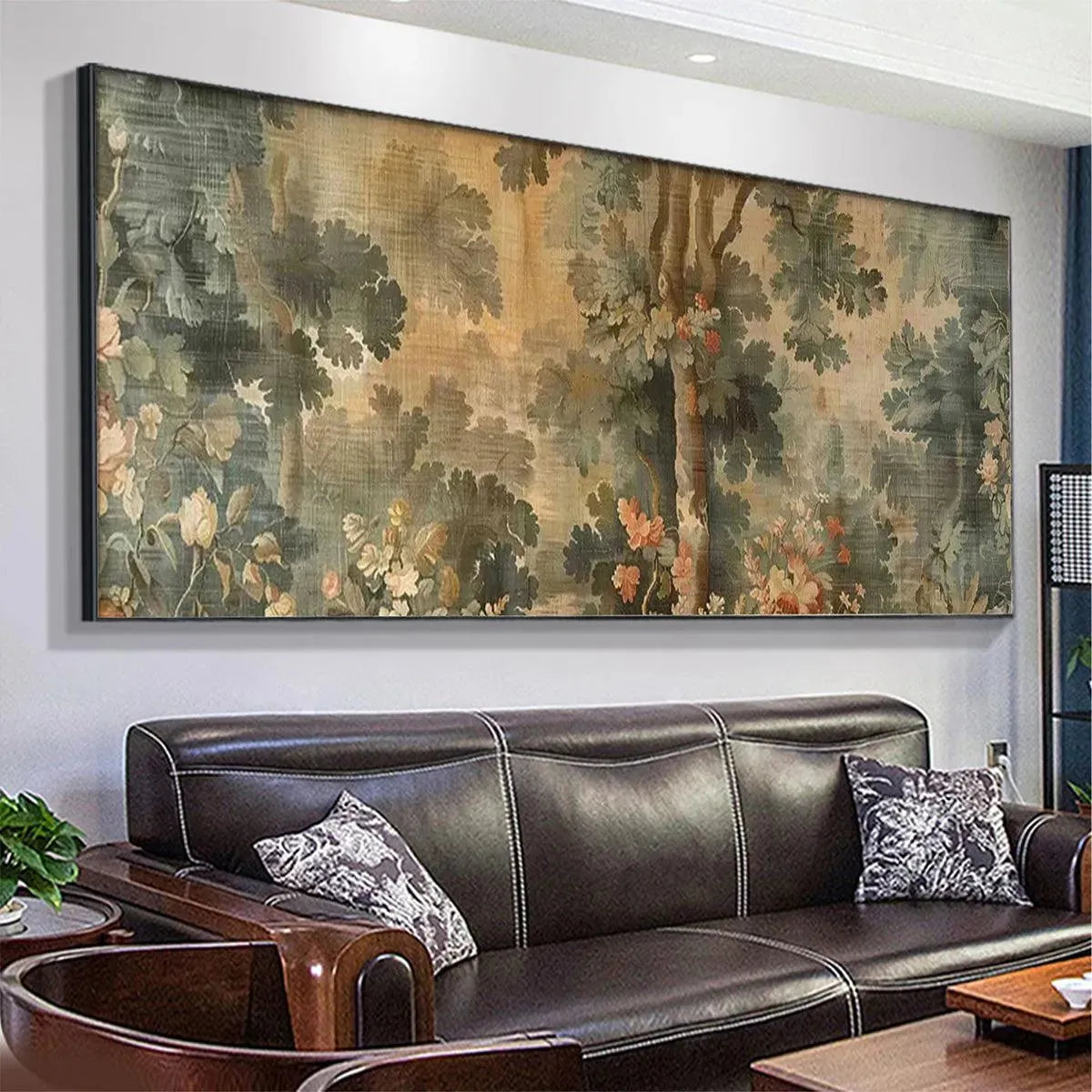 ANTIQUE FOREST TAPESTRY PANORAMIC: Forest Tapestry Painting, Panoramic Wall Art - Image 4