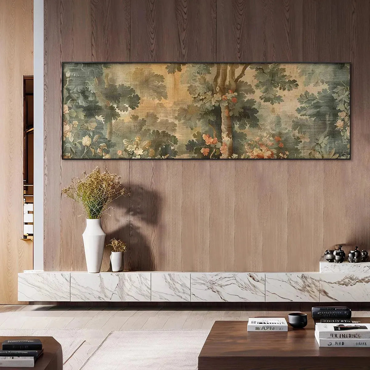 ANTIQUE FOREST TAPESTRY PANORAMIC: Forest Tapestry Painting, Panoramic Wall Art - Image 5