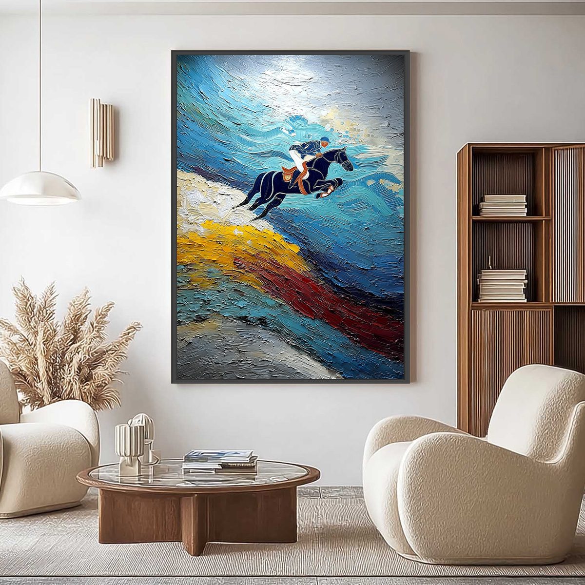 APEX JUMP: Dynamic Textured Equestrian Horse Jumping Painting - Image 2
