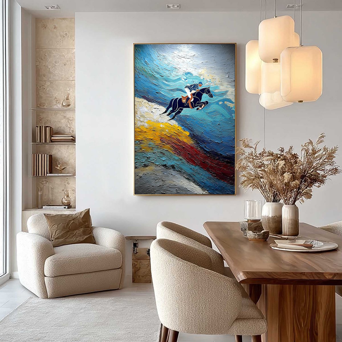 APEX JUMP: Dynamic Textured Equestrian Horse Jumping Painting - Image 4