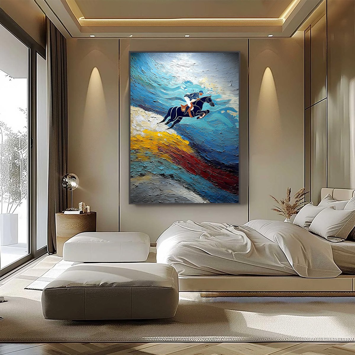 APEX JUMP: Dynamic Textured Equestrian Horse Jumping Painting - Image 6