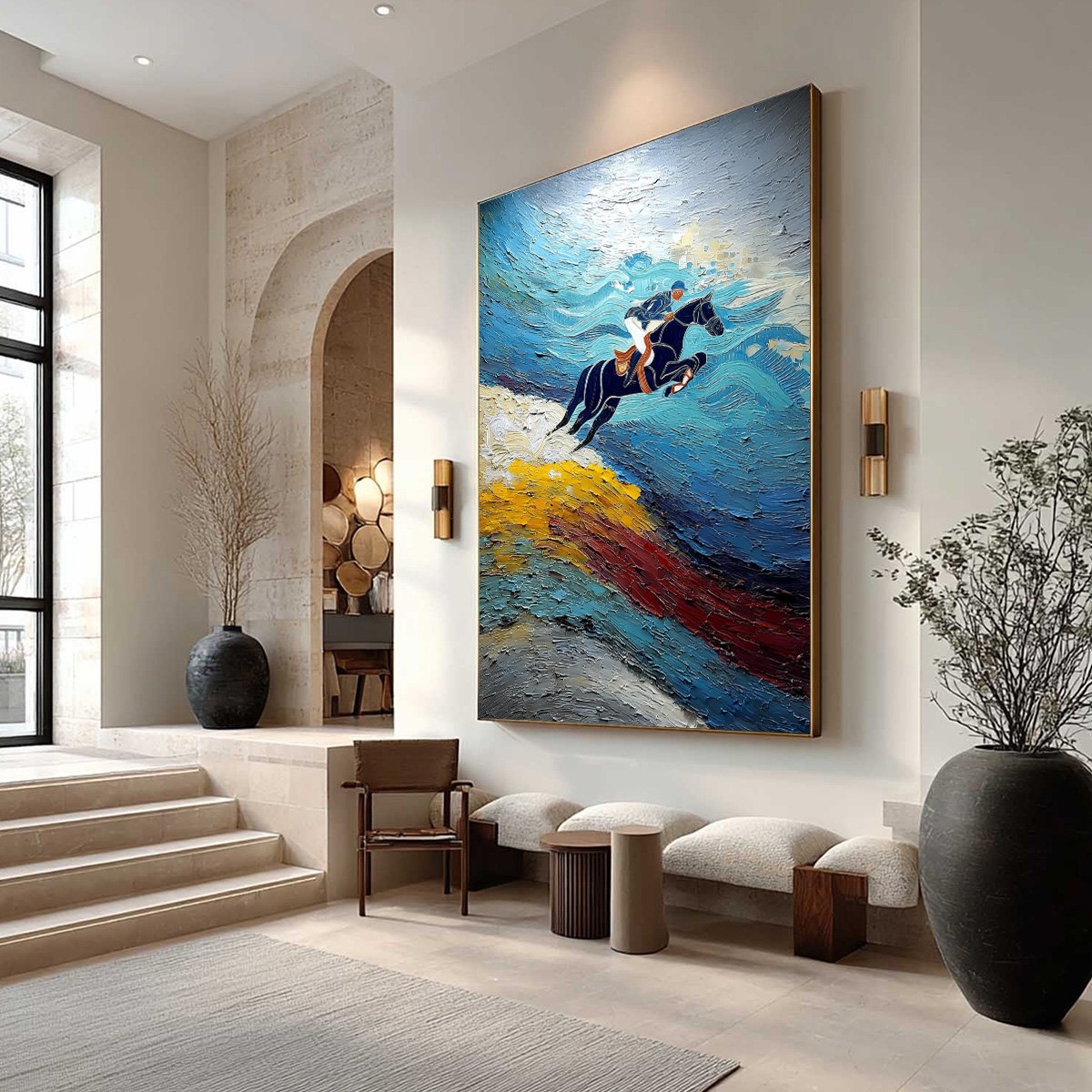 APEX JUMP: Dynamic Textured Equestrian Horse Jumping Painting - Image 7
