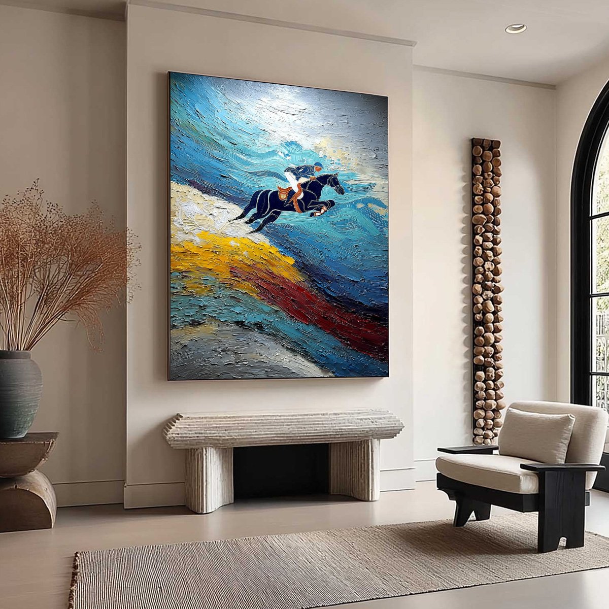 APEX JUMP: Dynamic Textured Equestrian Horse Jumping Painting - Image 8