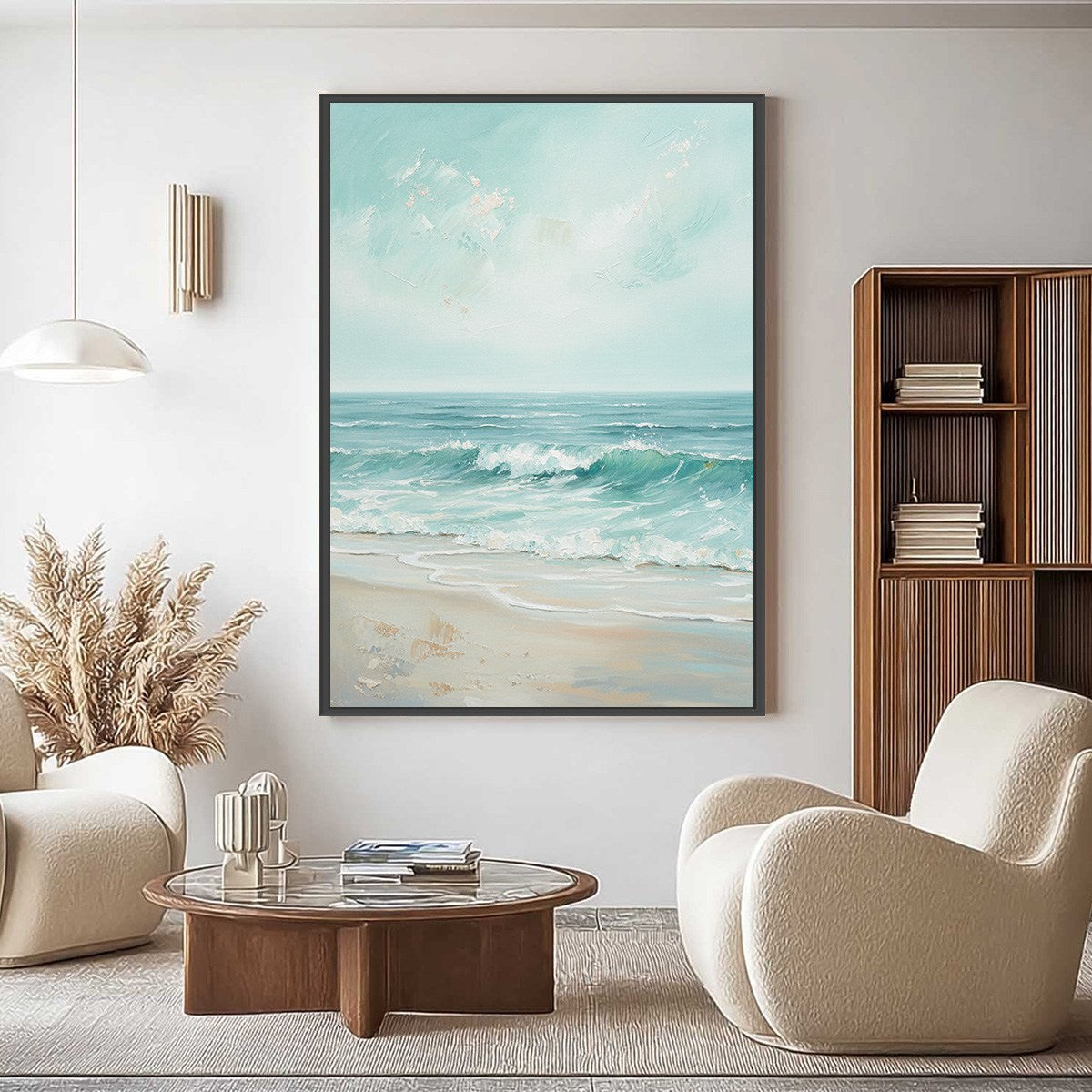 AQUA HORIZON: Textured Vertical Seascape Oil Painting - Image 4