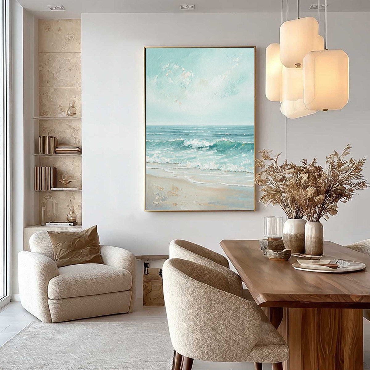 AQUA HORIZON: Textured Vertical Seascape Oil Painting - Image 2
